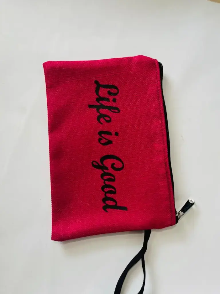POCHETTE Garde tout:LIFE IS GOOD:26x15 cm ROSE