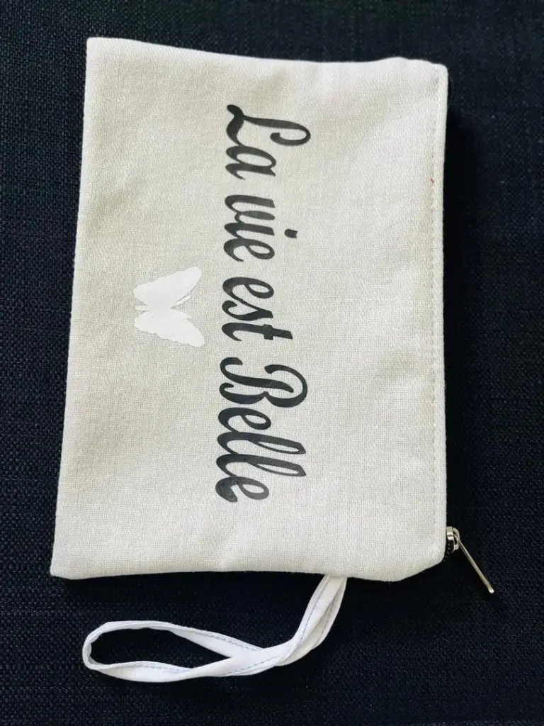 POCHETTE garde tout;LA VIE EST BELLE :26x15 ROSE