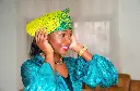 BERET  brocard jaune avec pointillés verts de chez Maison Momy 