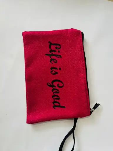 POCHETTE Garde tout:LIFE IS GOOD:26x15 cm ROSE