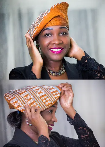 BERET en pagne tissé Orange motifs imprimés de chez Maison Momy