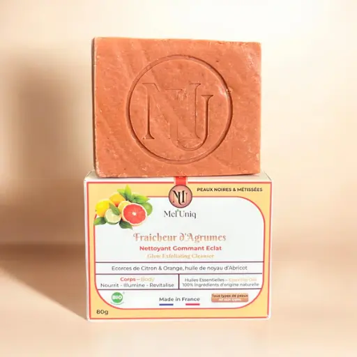  Savon  Fraicheur Agrumes Savon Nettoyant Gommant Eclat  - Tous types de peaux en manque d’éclat- Surgras Solide Bio Corps- by Mel'uniq